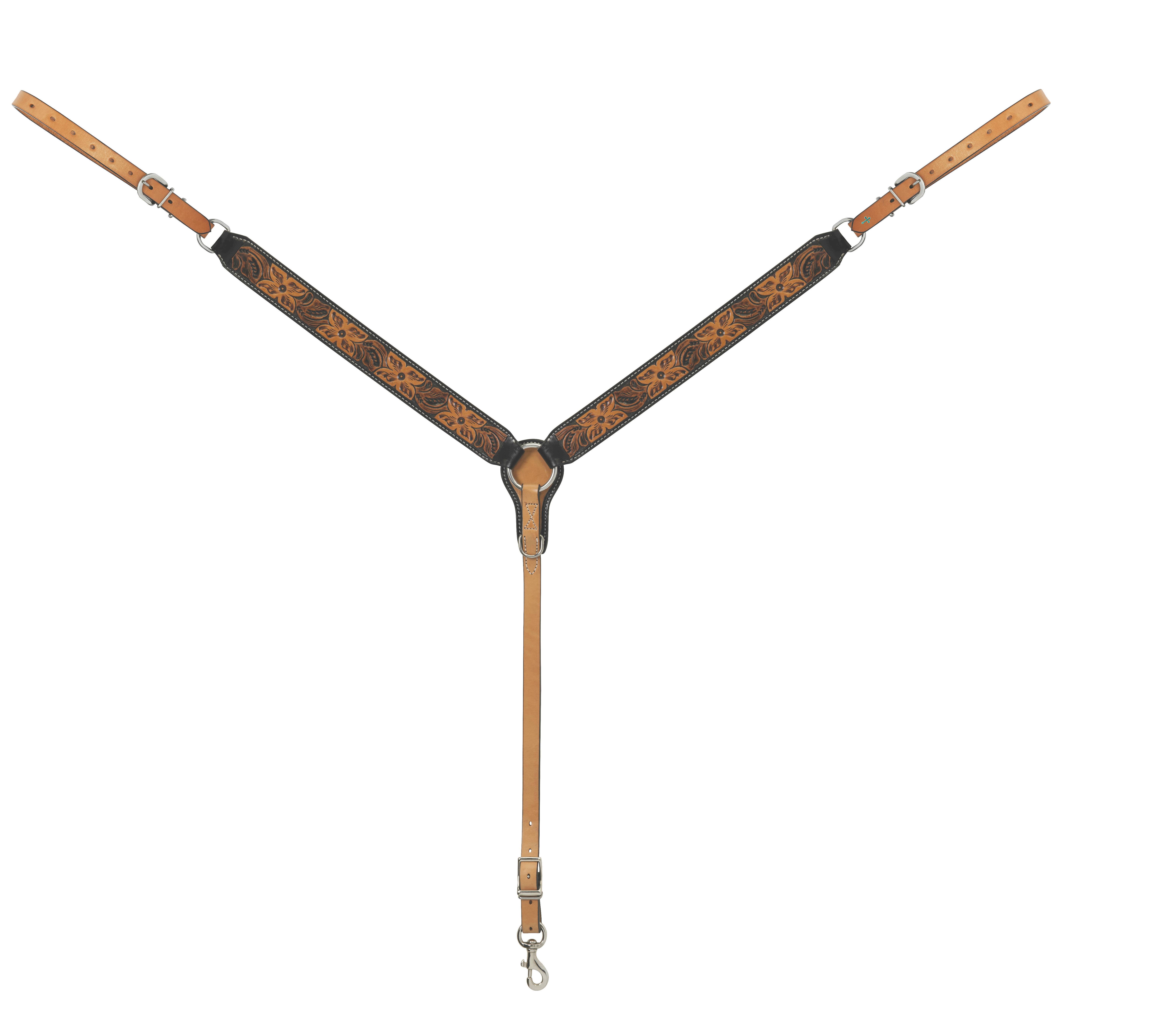 Weaver Turquoise Cross Floral Tooled Straight Breast Collar