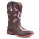 Roper Kids Embroidered Flower Horseshoe Overlay Boots - Brown/Pink