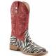 Roper Ladies Bling Wide Toe Faux Leather Western Boots -  Red/Imitation Print