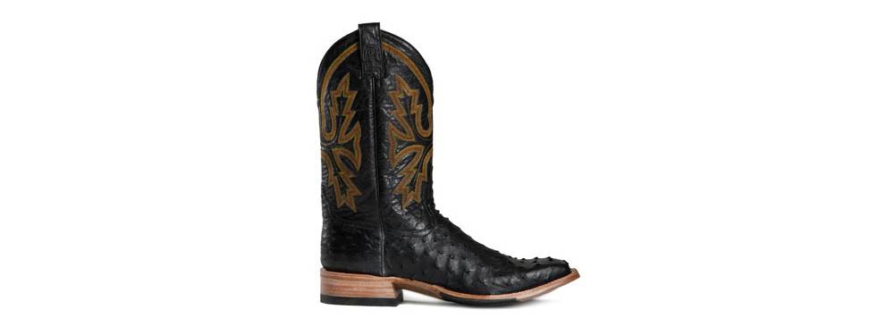 Rod Patrick Black Full Quill Ostrich Square Toe Boots