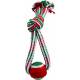 SPOT Holiday Crinkle Rope With Tennis Ball Tug Dog Toy