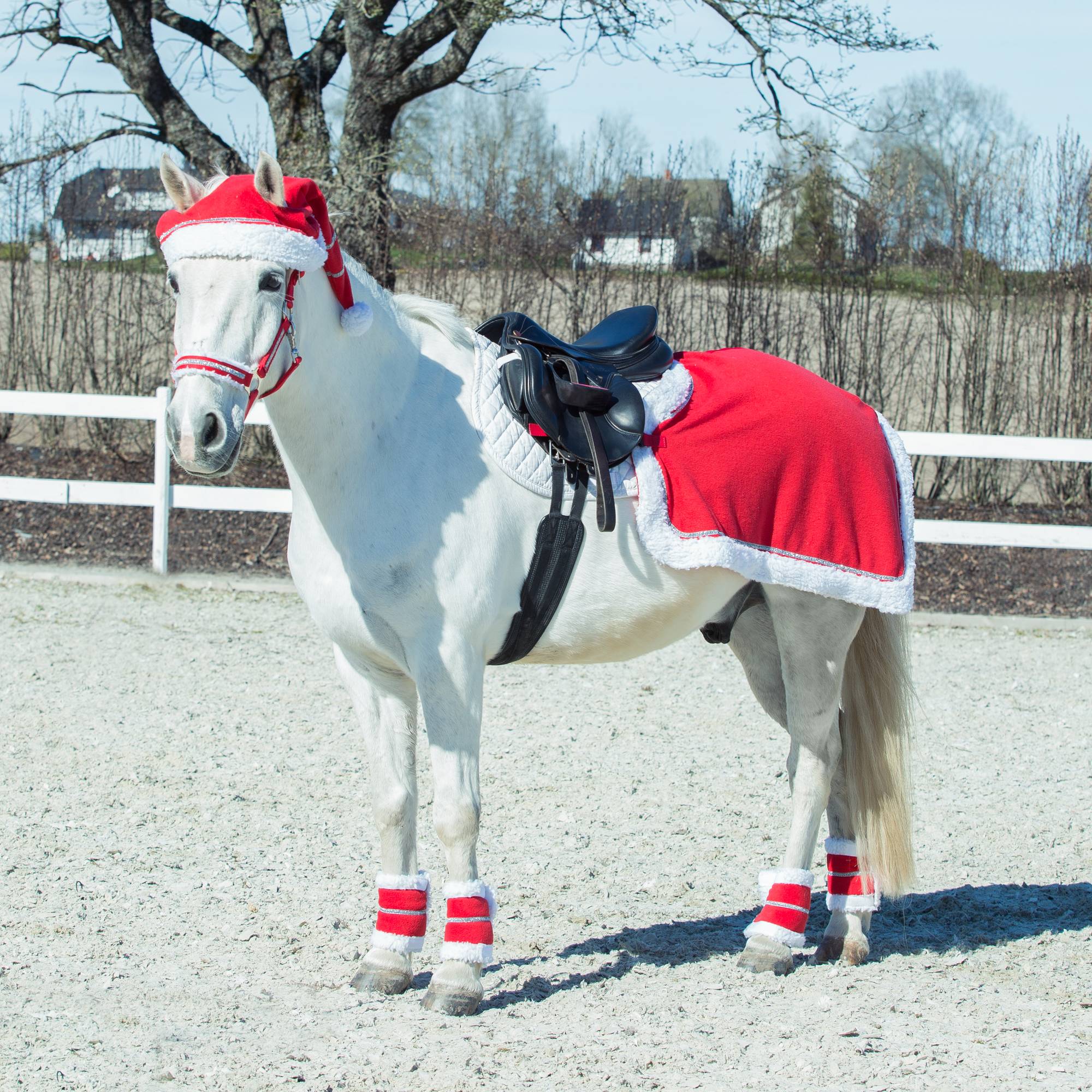 SANTA Christmas Exercise Sheet Festive Horse ride-on saddle FLEECE FUR TRIM Rug 