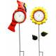 Flower And Bird Garden Stake With Thermometer - Red/Yellow - 11 X 1 X 36