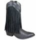 Smoky Mountain Womens Rosie Leather Suede Fringe Boots - Black