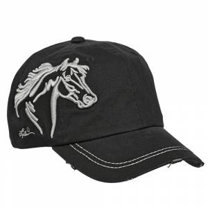 AWST Int'l Lila 3D Horse Head Cap- Distressed Black