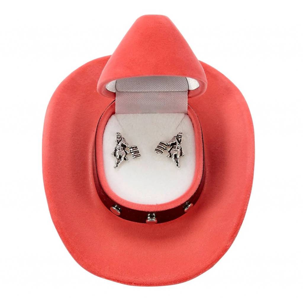 AWST Int'l Barrel Racer Earrings with Colorful Cowboy Hat Gift Box