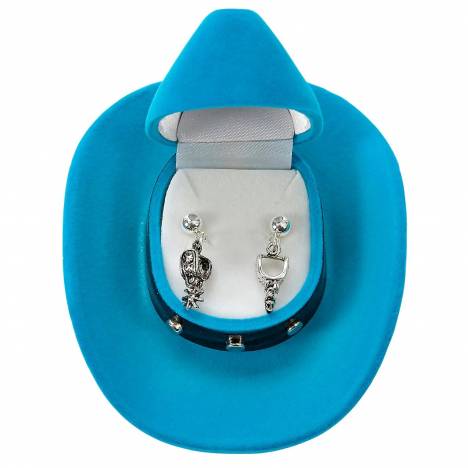 AWST Int'l Western Spurs Earrings with Colorful Cowboy Hat Gift Box