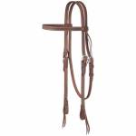 Tough-1 Double Stitched Harness Leather Browband Headstall With Tie Ends