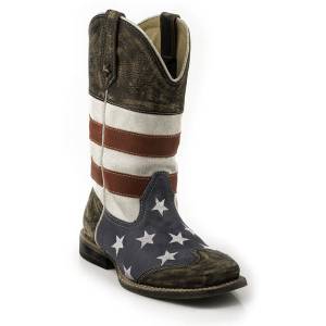 Roper Kids American Flag Square Toe Western Boots