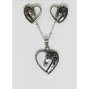 Finishing Touch Horse Head In Heart Earrings/Necklace Gift Set