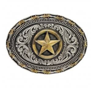 Montana Silversmiths Rope & Barb Wire Impressions Lone Star Attitude Buckle
