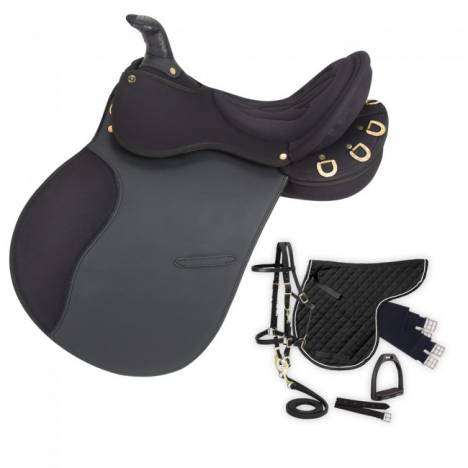 Eclipse by Tough-1 Pro Am Synthetic Trail/Endurance Saddle With Horn - 6 Piece