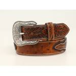 Ariat Mens Ostrich And Tooled Leather Belt And Buckle