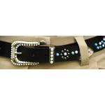 2KGrey Ladies Leather Belt with Turquoise Stones and Crystals