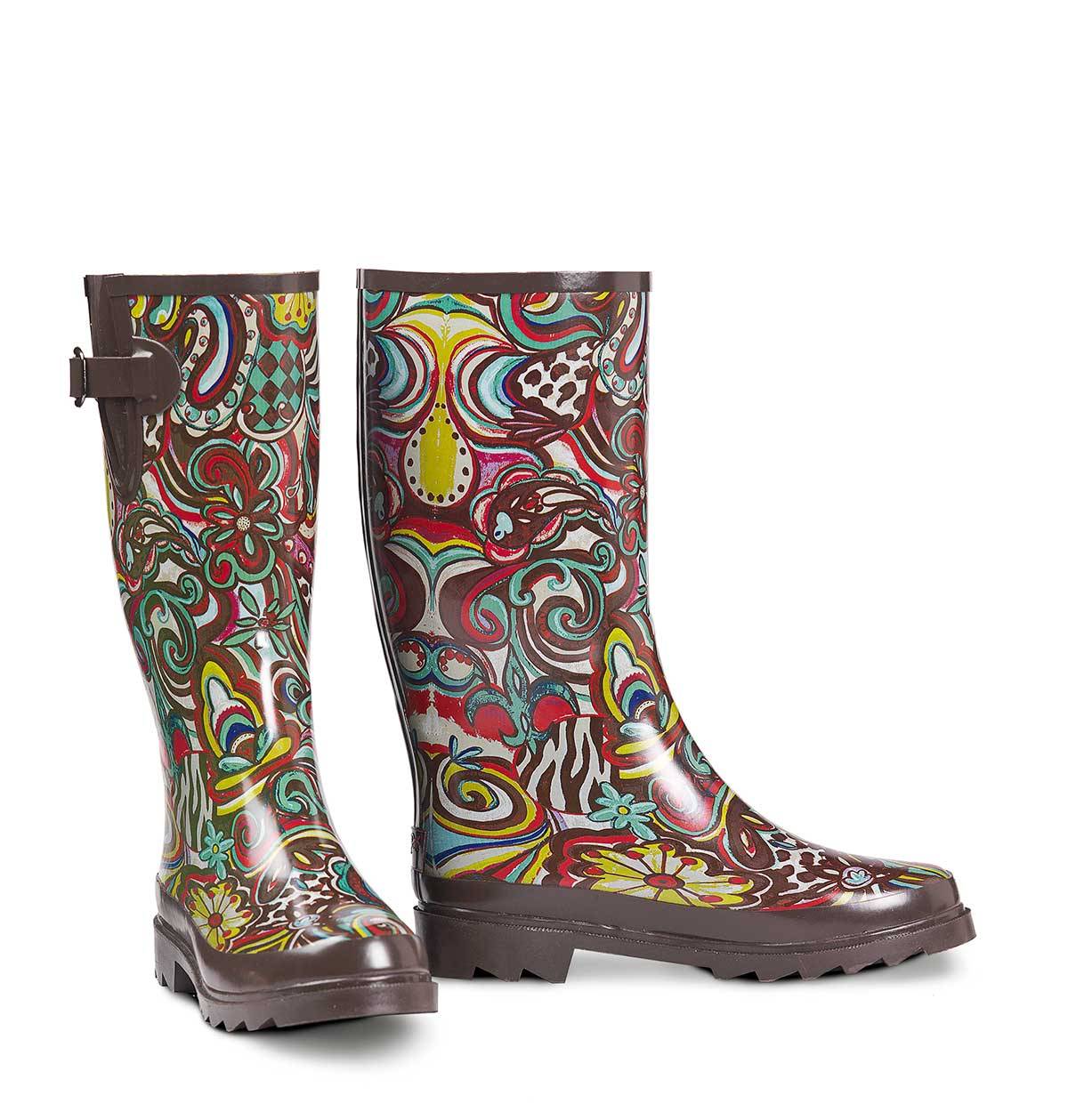 multi colored rain boots