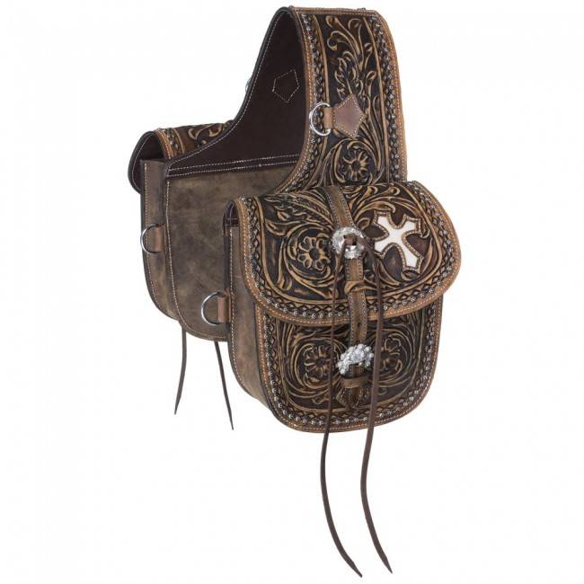 Tough-1 Antique Tooled Leather Saddle Bag