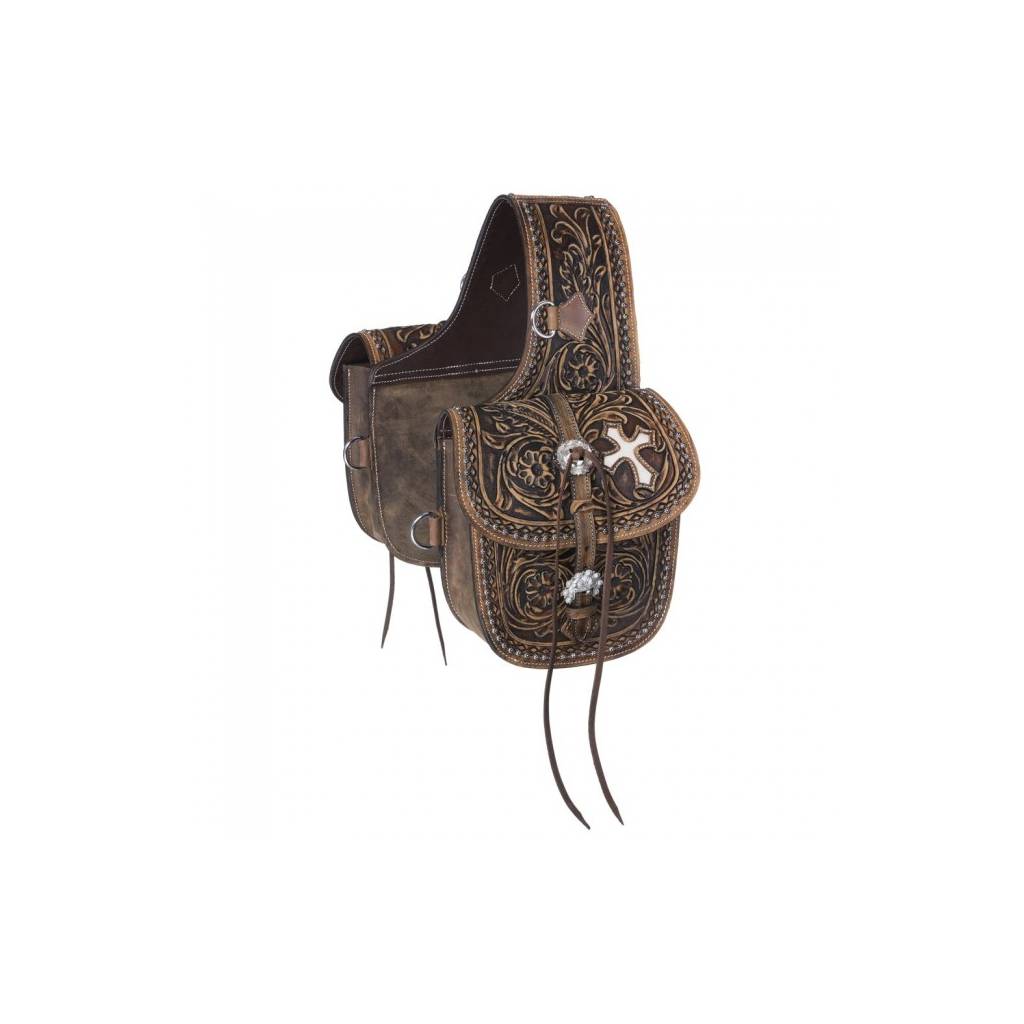 Tough-1 Antique Tooled Leather Saddle Bag
