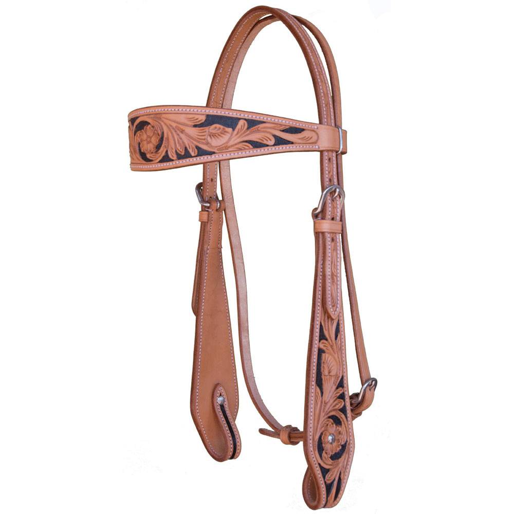 Western Headstall Two Toned Tooled Black Inlay HorseLoverZ