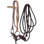 Tough-1 Leather Browband Headstall, Snaffle & Mecate Set