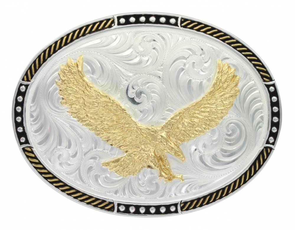 Montana Silversmiths Two Tone Stop Ties Oval Soaring Eagle Belt