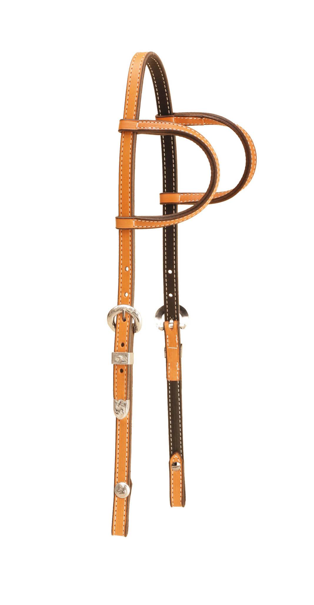 Tory Leather Double Ear Headstall With 3-Piece Silver Buckle Set