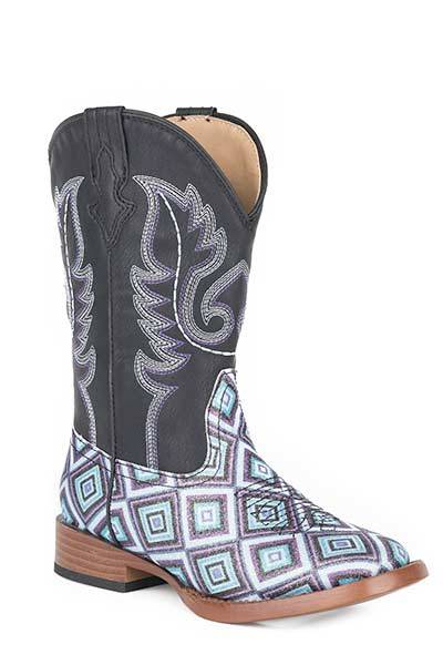 Roper Kids Glitter Diamonds Bling Wide Square Toe Cowgirl Boots