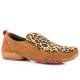 Roper Ladies Bailey Leopard Fabric And Leather Driving Mocs - Tan