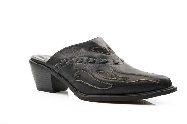 ladies black leather mules