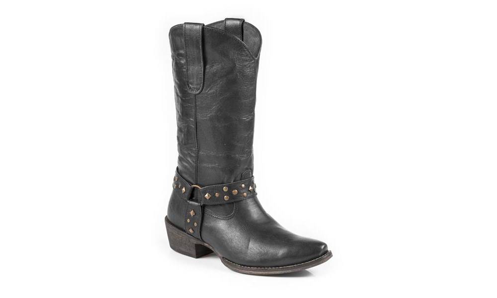 Roper ladies studded snip toe fancy cowgirl boots black