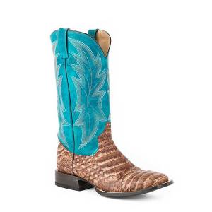 Roper Mens Alligator Embossed Square Toe Cowboy Boots - Brown/Blue