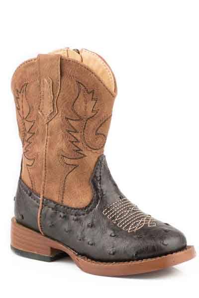 Roper Toddler Cowboy Cool Wide Square Toe Faux Ostrich Cowboy Boots