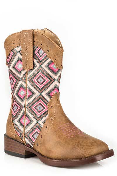 Roper Toddler Glitter Geo Bling Wide Square Toe Cowgirl Boots