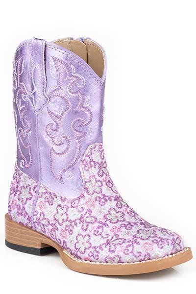 Roper Toddler Lavender Bling Wide Square Toe Cowgirl Boots