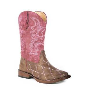 Roper Youth Girls Cross Cut Wide Square Toe Cowgirl Boots