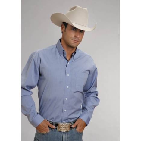 Stetson Mens End On End Pocket Long Sleeve Button Shirt - Light Blue