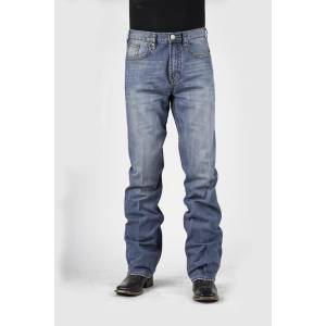 Stetson Mens Medium Wash With Back Knee Tacking Mid Rise Jeans