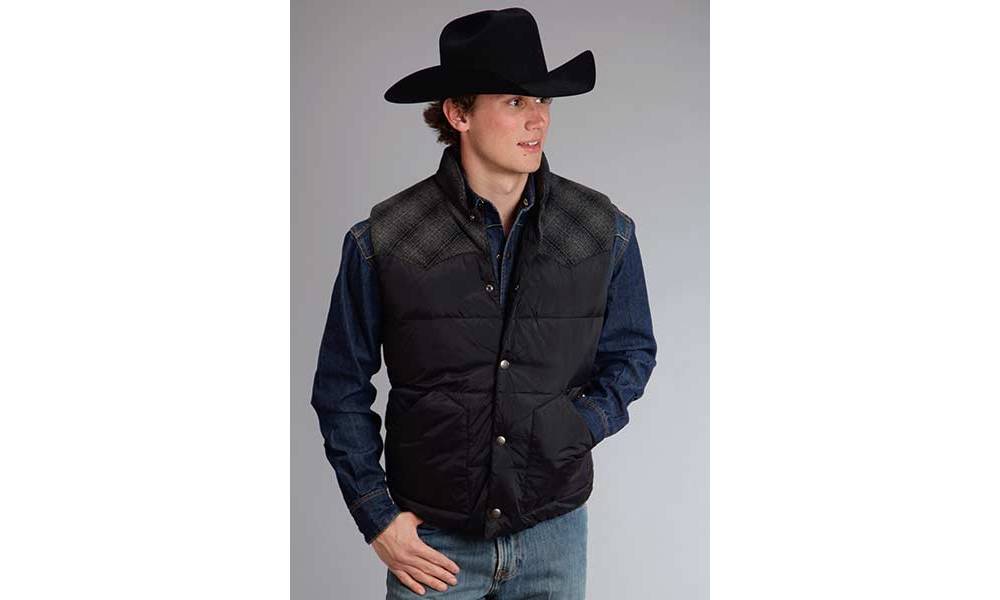 Stetson Mens Nylon Vest W/Wool Blend Plaid Yokes HorseLoverZ