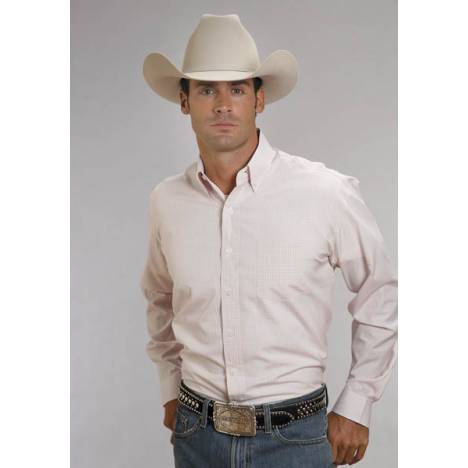 Stetson Mens Two Stripe Check Long Sleeve Button Shirt - Pink