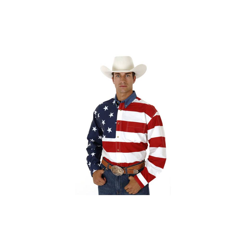 Roper Mens Stars & Stripes American Flag Twill Long Sleeve Button Shirt