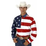 Roper Mens Stars & Stripes American Flag Twill Long Sleeve Button Shirt