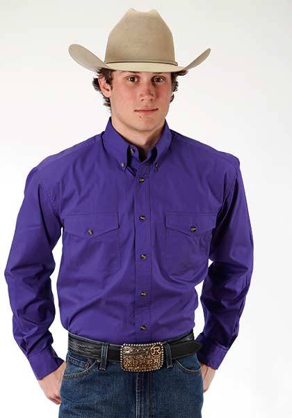 Roper Mens Poplin Western Long Sleeve Variegated Button Shirt - Purple