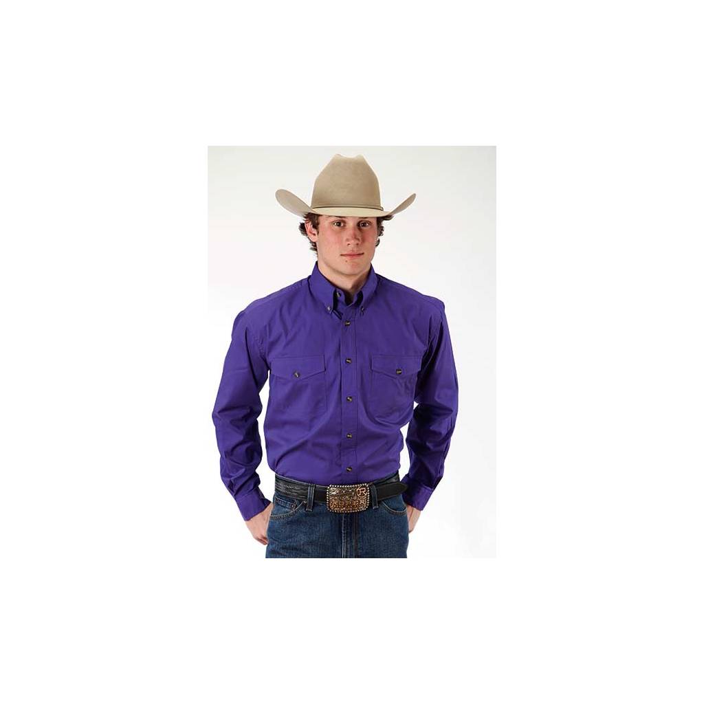 Roper Mens Poplin Western Long Sleeve Variegated Button Shirt - Purple