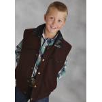 Roper Boys Faux Leather Accent Wool Vest - Brown - Medium