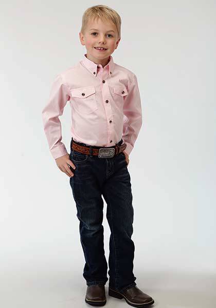 Roper Boys Solid Poplin Long Sleeve Variegated Button Shirt - Pink