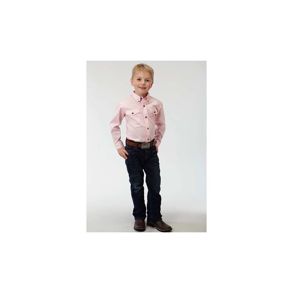 Roper Boys Solid Poplin Long Sleeve Variegated Button Shirt - Pink