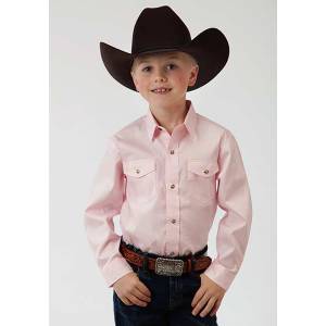 Roper Boys Solid Poplin Long Sleeve Variegated Snap Shirt - Pink