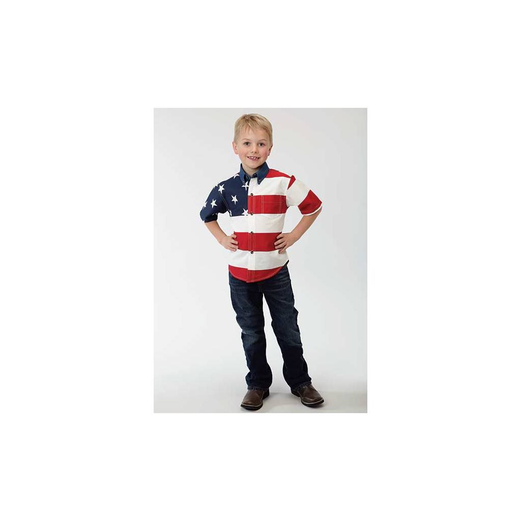 Roper Boys Stars & Stripes American Flag Short Sleeve Button Shirt