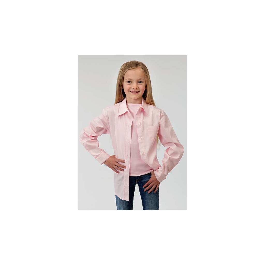 Roper Girls Poplin Long Sleeve Variegated Button Shirt - Pink