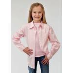 Roper Girls Poplin Long Sleeve Variegated Button Shirt - Pink