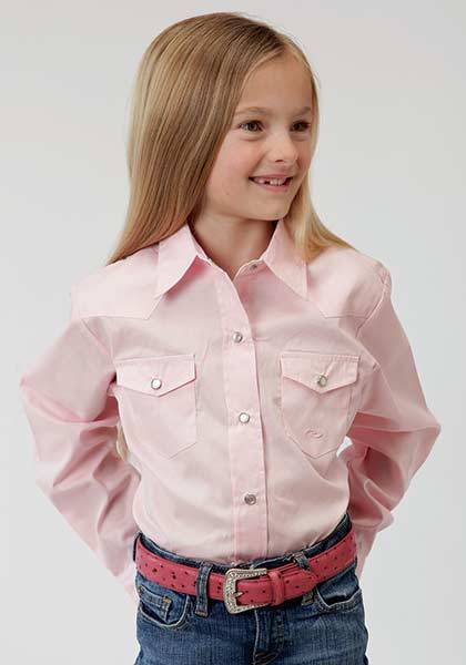 Roper Girls Poplin Long Sleeve Variegated Snap Shirt - Pink
